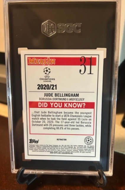 2020 Topps Merlin Chrome UCL Jude Bellingham Rookie Card RC Refractor SGC 10 Gem view 2