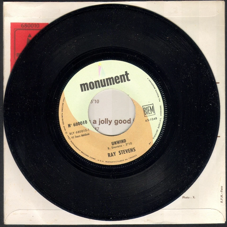 RAY STEVENS UNWIND  45T SP BIEM MONUMENT 680.010 DISQUE NEUF / MINT + LANGUETTE - Photo 3/3