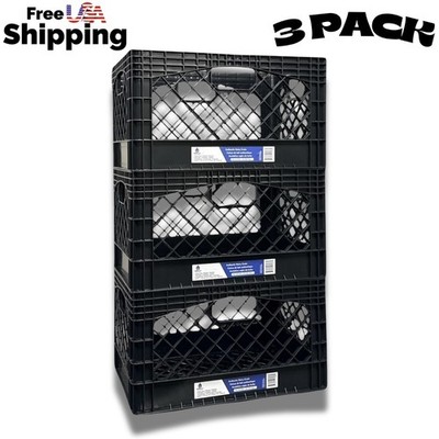 24QT Plastic Storage Heavy-Duty Milk Crate, Black 3 Pack, New