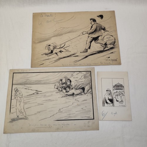 Lotto di 3 disegni umoristici disegnatore vignettista francese C.H. de Courcy - Picture 7 of 7
