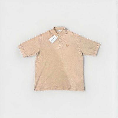 Acne Studios Beige Polo Shirt Logo Embroidered Cotton Short Sleeve Designer Tee
