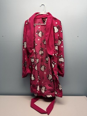 Girls Pink Fleece Hello Kitty Bathrobe With Belt And Pockets Sanrio Cats Medium