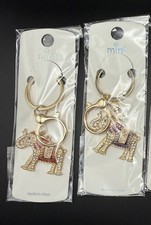 Mint Elephant Rhinestone Key Chain Gold Tone Metal Keyring Gold/Red/Purple