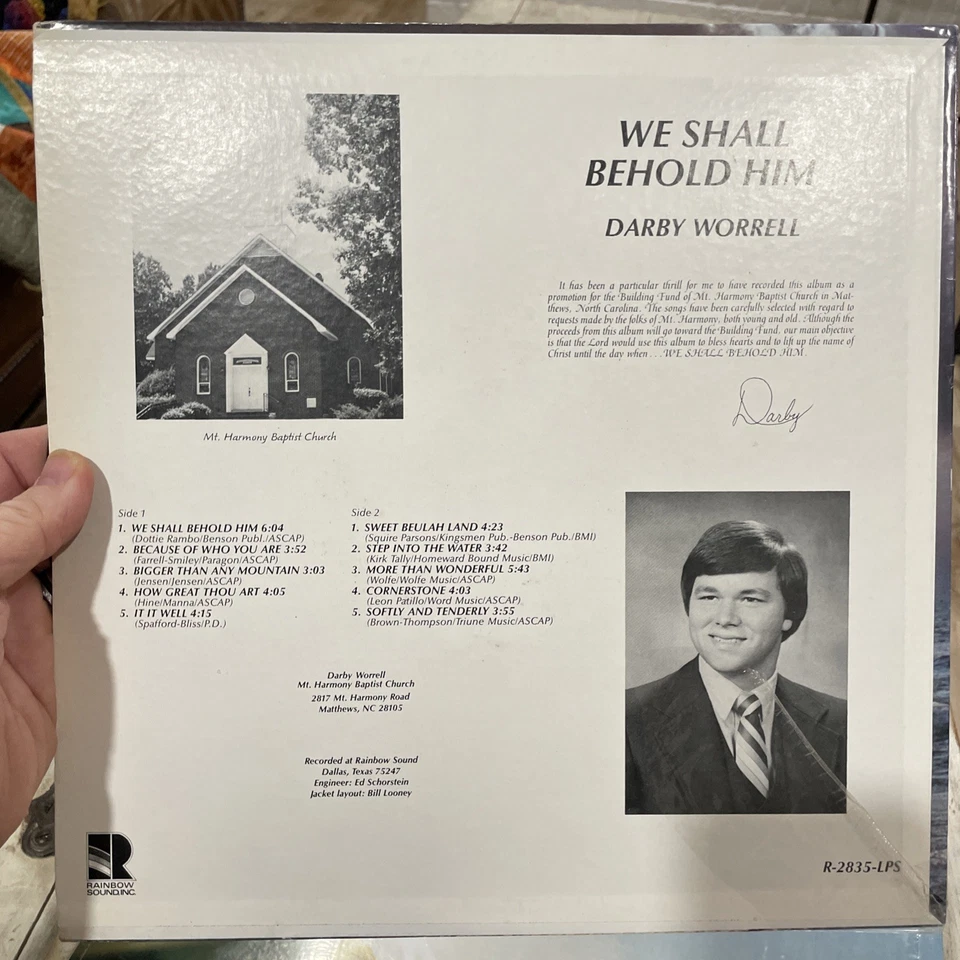 Darby Worrell Gospel LP We Shall Behold Him Matthew’s NC - Image 2 of 4
