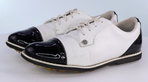 G/Fore Gallivanter $225 Women's Cap Toe Golf Shoes Size 7.5 Patent Leather White