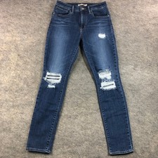 Levi's 721 High Rise Jeans 30 Blue Skinny Distressed Dark Wash Denim Women's