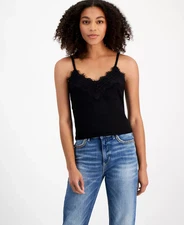 GUESS Women's Top Sz XL Mena Lace-Trim V-Neck Sleeveless