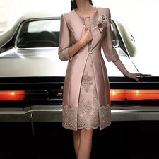 Lace Mother of the Bride Dress Knee Length 2 Piece with Jacket Pink Blue Wedding