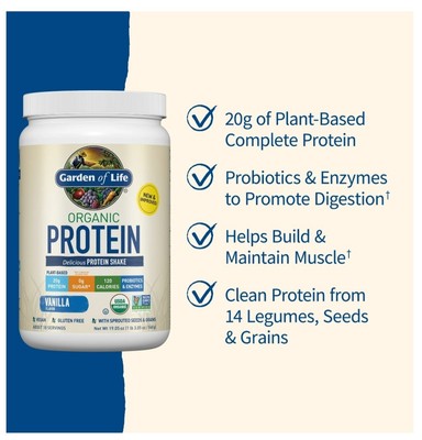 Garden of Life Organic Protein Shake Powder with Vanilla Flavor - 19.05 Oz