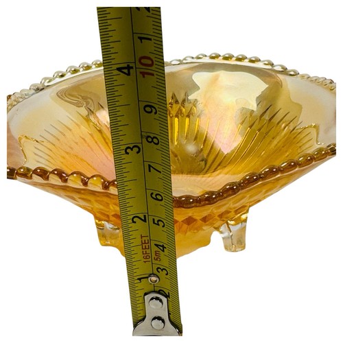 Vtg Jeanette Marigold Iris/ Herringbone Dessert Cup & 3 Footed Bowl Lot Of 2 Pcs - Picture 2 of 11