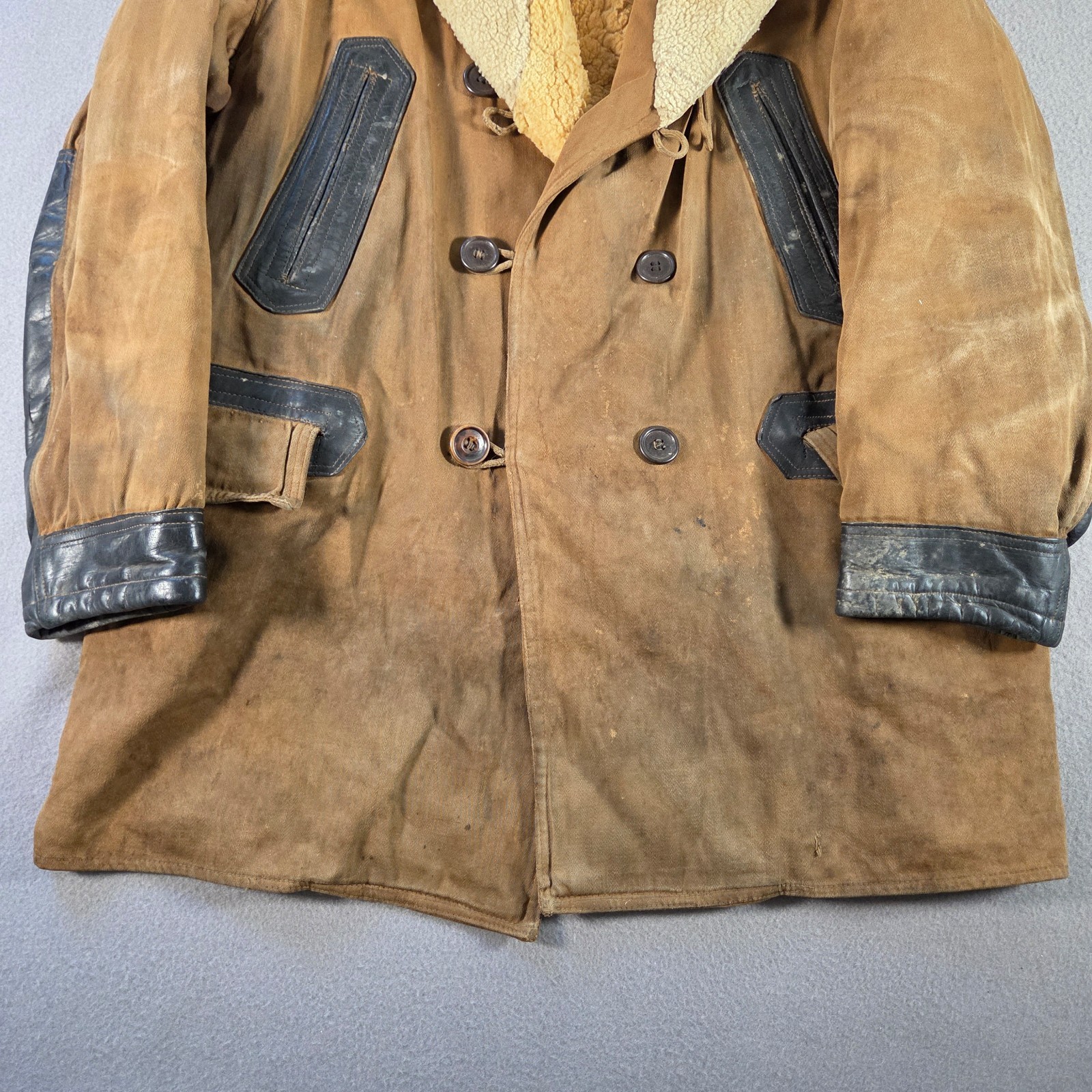 Vintage Barnstormer Coat Mens Large Brown Moleskin Shearling Lined Leather Trim - second product detail image