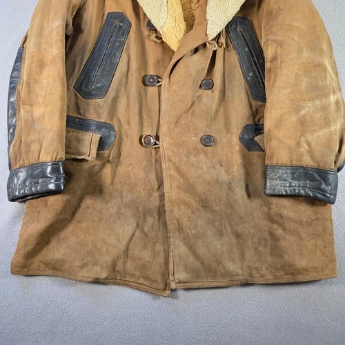 Vintage Barnstormer Coat Mens Large Brown Moleskin Shearling Lined Leather Trim image 2