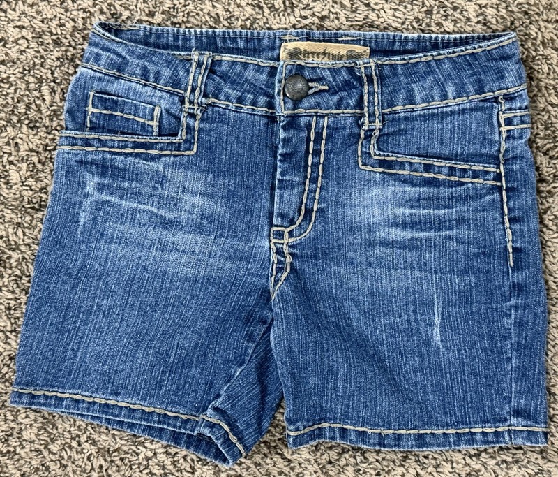 Freestyle Revolution Girls Size 10 Jean Denim Shorts Large Brown Stitching