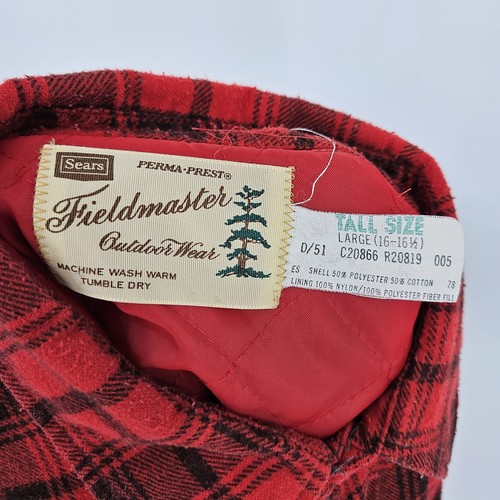 Vintage Sears Fieldmaster Flannel Shirt Mens Large Tall Red Plaid Quilt Lined - Picture 11 of 12