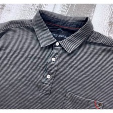 Tommy Bahama Polo Shirt Men's Large Gray Stripe Short Sleeve Cotton Blend