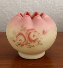 Fenton Burmese Glass Roses on Satin Rose Bowl Signed Hand Painted