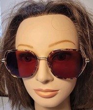 Zenni Okulary przeciwsłoneczne Damskie Kątne geometryczne Brązowe Przyciemniane soczewki Retro 7828725