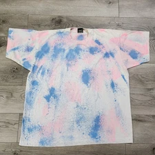 Vtg 90s Screen Stars Best Tie Dye White Blue Pink single stitch t shirt USA XXL