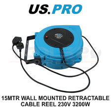 US PRO Tools 15m Wall Mounted Retractable Cable Reel 230V 3200W 2309