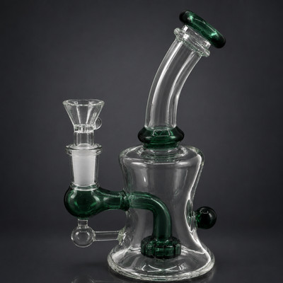 6.5'' Glass Water Pipe Percolator Green Bent Neck 14mm Bowl Smoking Hookah