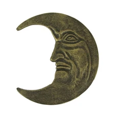 Bronze Finish Cast Iron Crescent Man in the Moon Face Wall Hanging 11.75 Inches