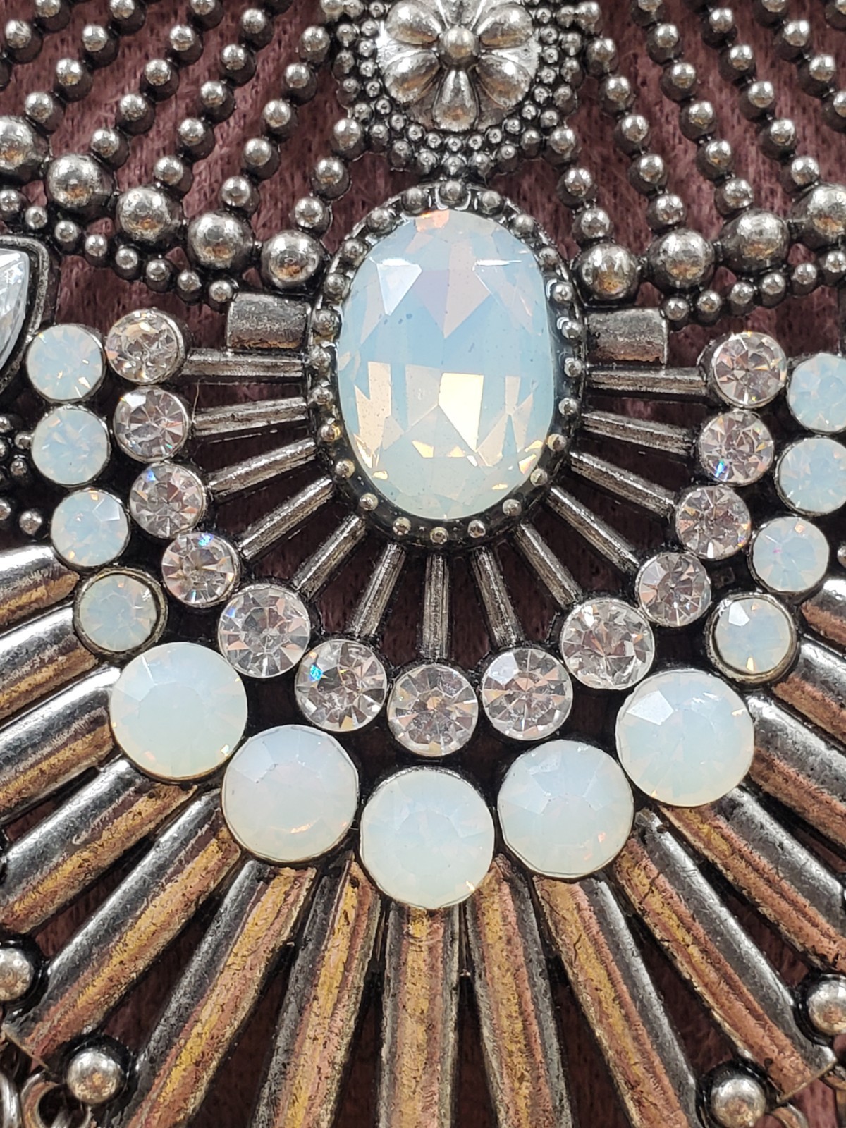 Large Statement Necklace Boho Beaded Rhinestone S… - image 5