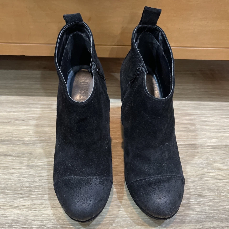 Diesel 超高黑色麂皮绒短靴楔形拉链 8 M 码 — 第 2/4 张图片