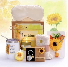 SRANCHI “BEST MOM” ELEGANT SUNFLOWER SPA ESSENTIALS GIFT BOX BASKET 7 PIECES