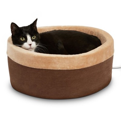 Thermo-Kitty Bed Indoor Heated Cat Bed Mocha/Tan Small 16 Inches