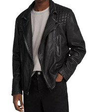Allsaints Men's Cargo Leather Biker Jacket Black Size M