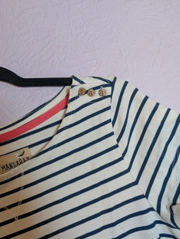 Mantaray Striped Jersey Dress UK 10 Navy White Cotton Nautical image 5