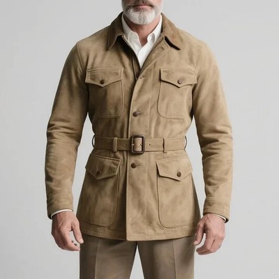 Men s Suede Handmade Beige Real Casual Lambskin Leather Fit Stylish Biker Jacket