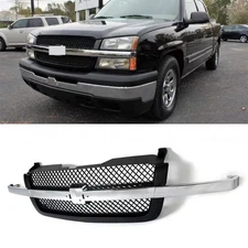 Fit For 2003-2007 Chevrolet Silverado 1500 Chrome Black Front Bumper Grille