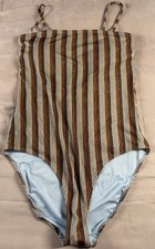 Aerie One Piece Full Coverage Striped Brown XL UPF 50 Removable Pads Swimsuit