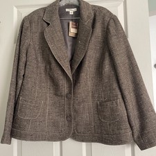 Coldwater Creek Blazer Womens Petite Large Brown Cream Tweed Button Up Jacket