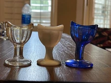 LOT OF (3)  VTG Clear Glass Optical Eye Wash Cup 8 Panel Pedestal,   EXCELLENT