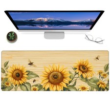 Sunflower and Bee Gaming Mouse Pad 12x31.5" Large Extended Desk Mat Floral