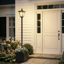 160cm Garden Solar Lamp Post Light, Solar Light Post with Planter, Black