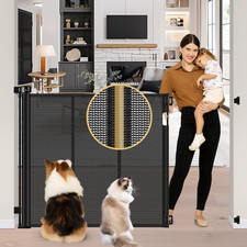 Reinforced 42" Extra Tall Pet Gate 55" Wide Retractable Baby Gate with Suppor...