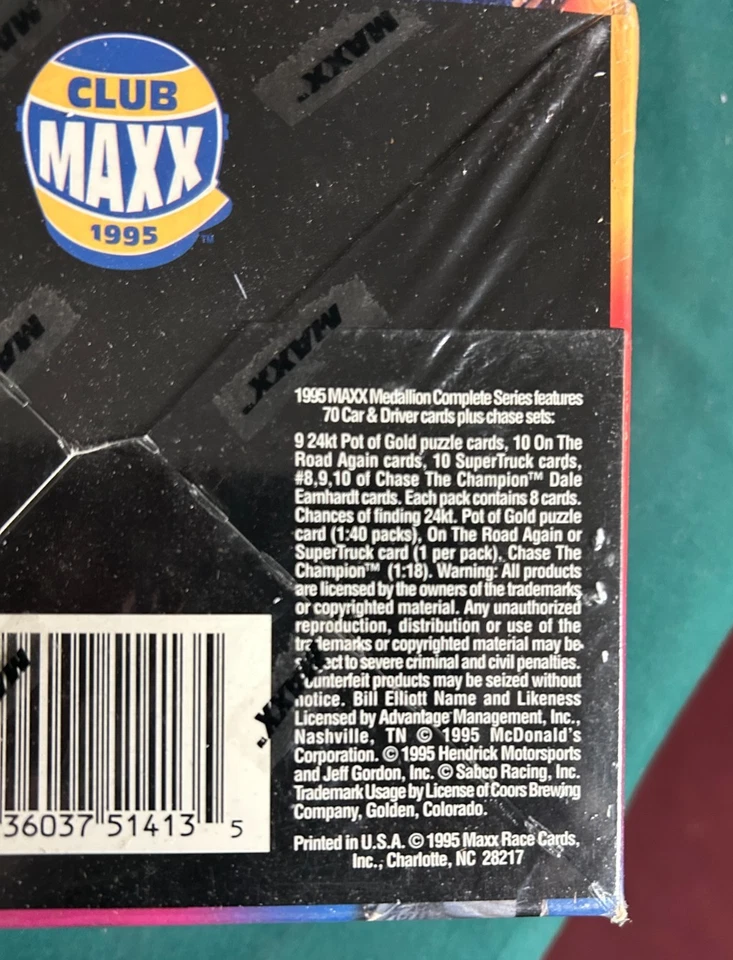 1995 MAXX MEDALLION FACTORY SEALED WAX BOX NASCAR RACING CARDS - Image 4 of 4