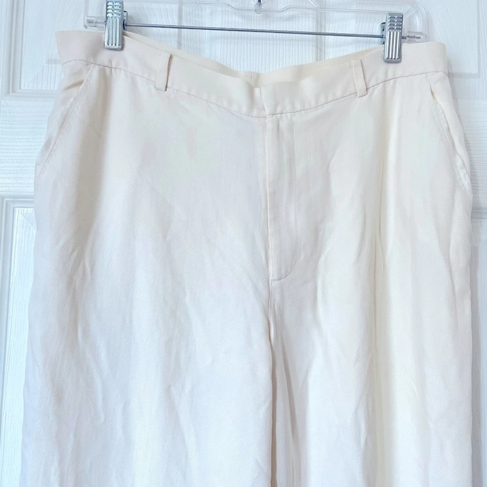 Lauren Ralph Lauren Cream 100% Silk lined wide legs pant Trousers size 12 - Image 3 of 4