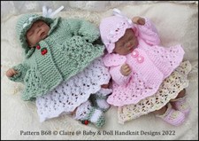 KNITTING PATTERN REBORN/ DOLL B68 FITS 7-12 INCH DOLL BABYDOLL HANDKNIT DESIGNS