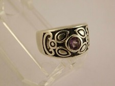 AMETHYST STERLING SILVER RING SZ 7 LJ FACETED STONE PURPLE VINTAGE ANTIQUE