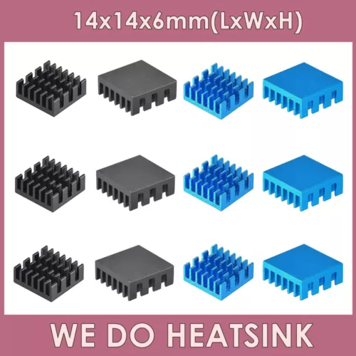 14x14x6mm With or Without Tape Zigzag Blue / Black Anodize Aluminum RAM Heatsink