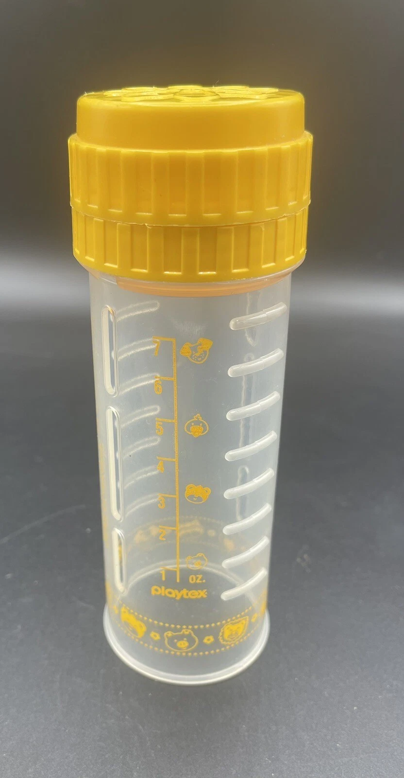 Vtg Playtex Drop Ins baby bottle 8 oz Yellow W/ Lid But No Nipple 1994 Animals