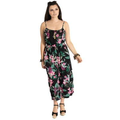 Hell Bunny Vintage Retro Rockabilly Jumpsuit Playsuit - Kalani Schwarz Blumen - Bild 1 von 4