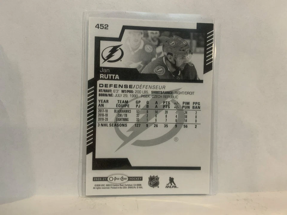 #452 Jan Rutta Tampa Bay Lightning 2020-21 O-PEE-CHEE Hockey Card MU - Image 2 of 2