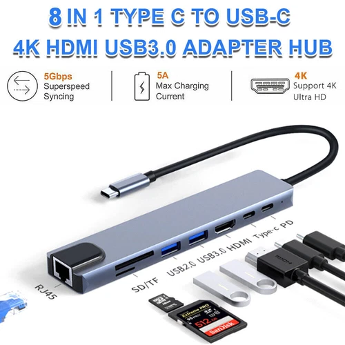 8 in 1 Multiport USB-C Hub Type C To USB 3.0 4K Adapter For Macbook Pro/Air US - Picture 5 of 17
