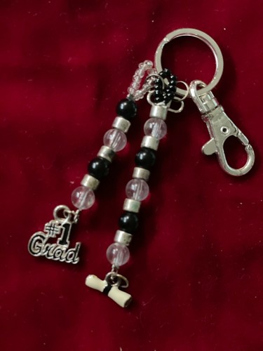 Beaded Double Strands With Charms #1 Grad Diploma Keyring 6.5"