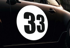 3 x Car Roundels & Numbers Rally Car Door Stickers Vinyl Circle Race Car WHITE